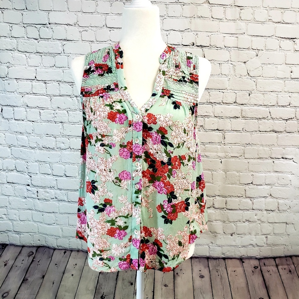 Meadow Rue by Anthropologie. Boho floral top, sz0